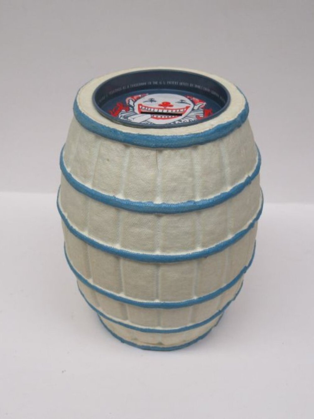 Vintage James Candy Company Paper Mache BARREL BANK, Atlantic City NJ, Orig. Box